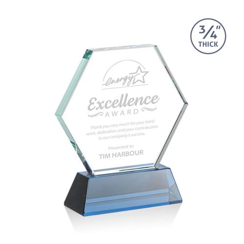 Awards and Plaques - Crystal Trophies - Pagan on Helton Sky Blue Polygon Crystal Trophy
