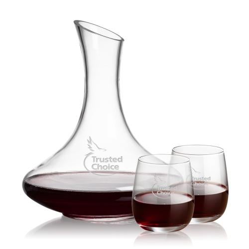 Custom Barware Glasses - Carafes - Donnelly Carafe & Weiss Stemless Wine Set