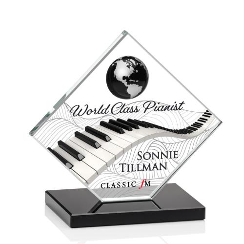 Awards and Plaques - Crystal Trophies - Buckley Full Color Black/Silver Globe Crystal Trophy