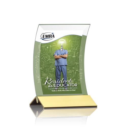 Awards and Plaques - Crystal Trophies - Zavala Full Color Gold Rectangle Crystal Trophy