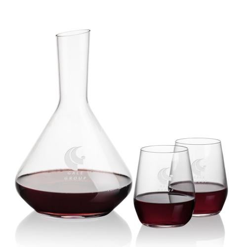 Custom Barware Glasses - Carafes - Delossantos Carafe & Nixon Stemless Wine