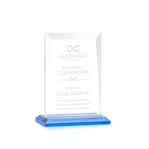 Awards and Plaques - Crystal Trophies - Prieto Sky Blue Rectangle Crystal Trophy