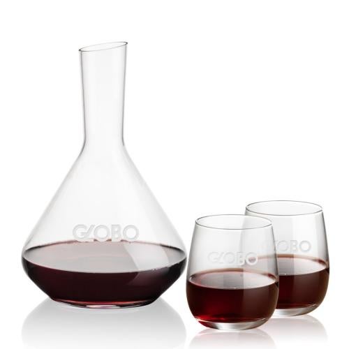 Custom Barware Glasses - Carafes - Delossantos Carafe & Weiss Stemless Wine
