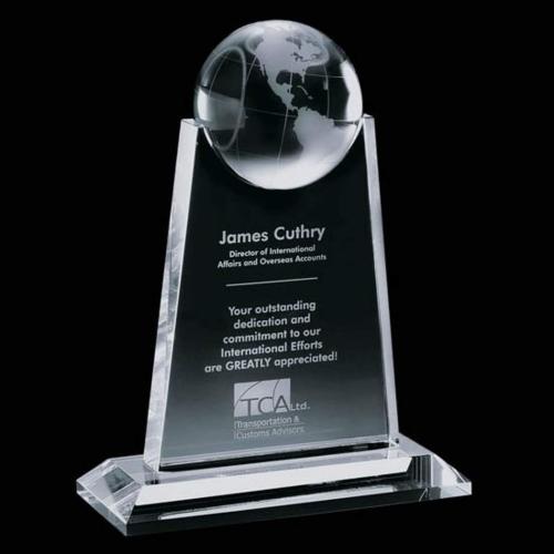 Awards and Plaques - Crystal Trophies - Mayes Globe Crystal Trophy