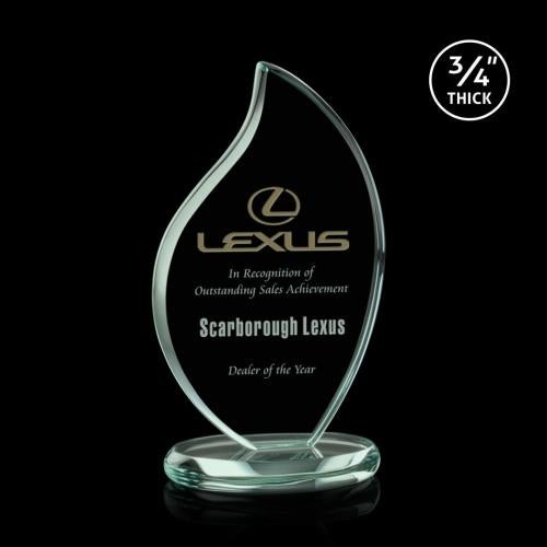 Awards and Plaques - Glass Trophies - Teague Jade Flame Glass Trophy