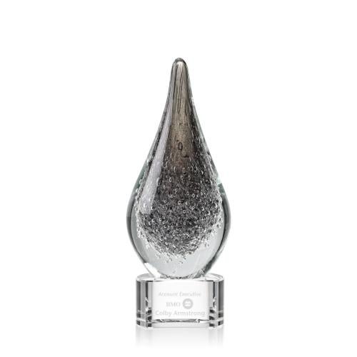 Awards and Plaques - Glass Trophies - Art Glass Trophies - Dejesus on Half Round Base Clear Tear Drop Glass Trophy