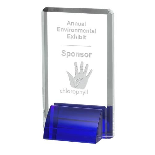 Awards and Plaques - Crystal Trophies - Barraza Blue Rectangle Crystal Trophy