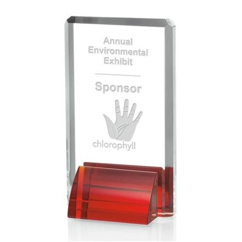 Awards and Plaques - Crystal Trophies - Barraza Red Rectangle Crystal Trophy