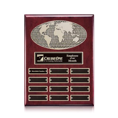 Awards and Plaques - Wall Plaque Awards - World (Vert) Perpetual - Rosewood Finish