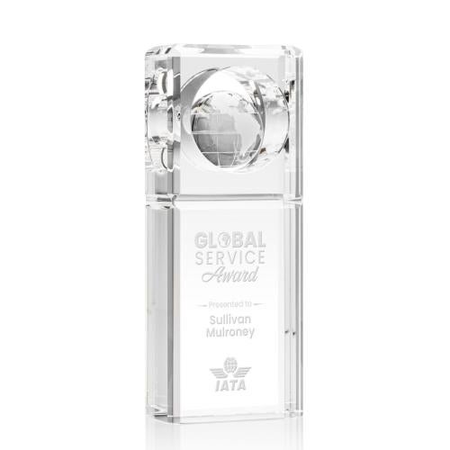Awards and Plaques - Crystal Trophies - Corcoran Globe Rectangle Crystal Trophy