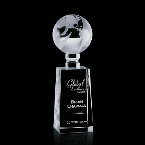 Awards and Plaques - Crystal Trophies - Aguilera Globe Crystal Trophy