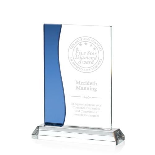 Awards and Plaques - Crystal Trophies - Starr Blue Rectangle Crystal Trophy
