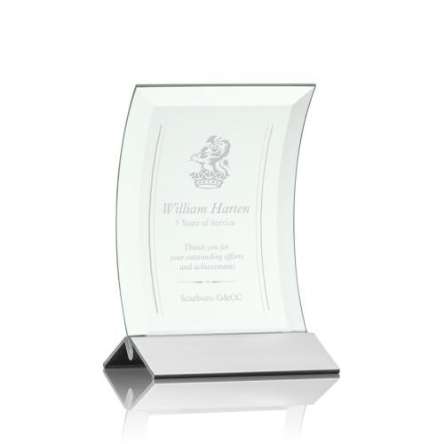 Awards and Plaques - Glass Trophies - Zavala Jade/Silver Crescent Glass Trophy