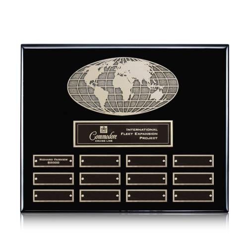 Awards and Plaques - Wall Plaque Awards - World (Horiz) Perpetual - Black Finish