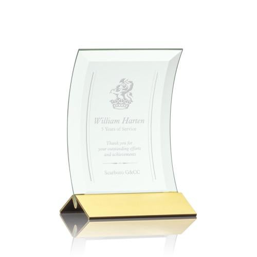 Awards and Plaques - Glass Trophies - Zavala Jade/Gold Crescent Glass Trophy