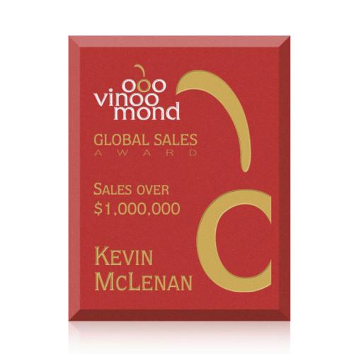 Awards and Plaques - Glass Trophies - Glass Plaques - Redmond Plaque - Red