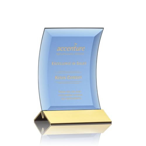 Awards and Plaques - Crystal Trophies - Zavala Blue/Gold Crescent Crystal Trophy