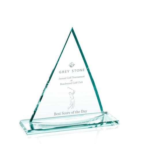 Awards and Plaques - Glass Trophies - Curved Bloom Jade Pyramid Glass Trophy