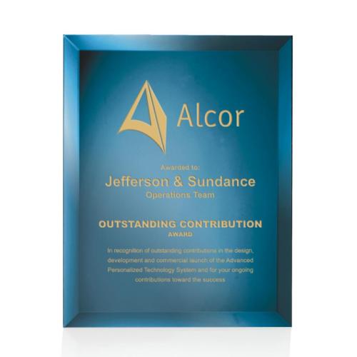 Awards and Plaques - Glass Trophies - Glass Plaques - Mirror Plaque - Blue