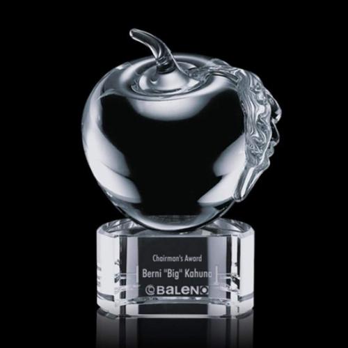 Awards and Plaques - Glass Trophies - Glass Plaques - Apple Apples on Half Round Base Glass Trophy