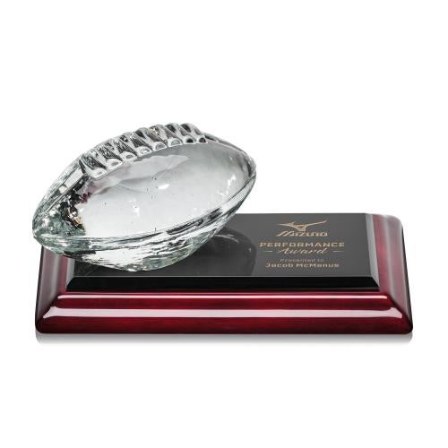 Awards and Plaques - Crystal Trophies - Crystal Paperweights - Sports Balls Globe on Rosewood Base Crystal Trophy