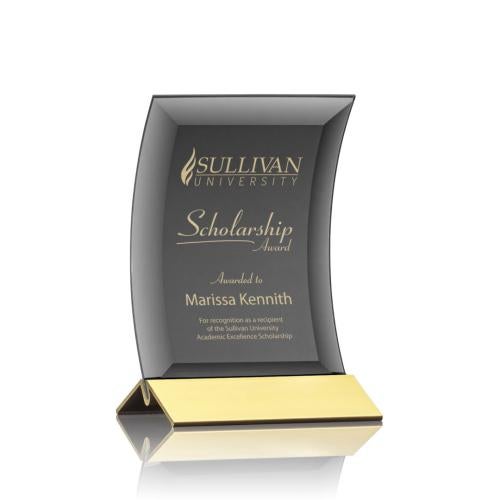 Awards and Plaques - Crystal Trophies - Zavala Black/Gold Crescent Crystal Trophy