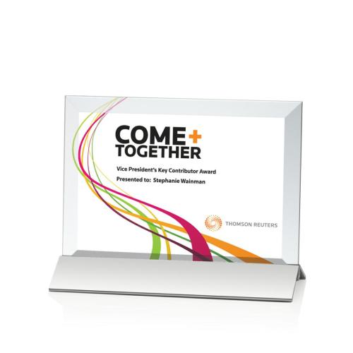 Awards and Plaques - Custom Trophies - Boswell Full Color Silver/Horizontal Rectangle Crystal Trophy