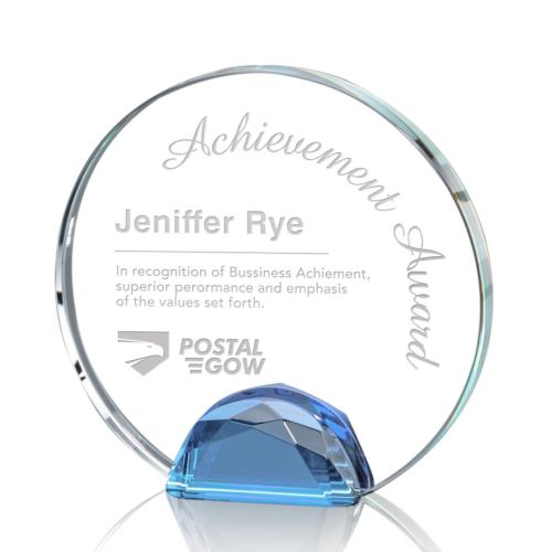 Awards and Plaques - Crystal Trophies - Kenney Sky Blue Circle Crystal Trophy