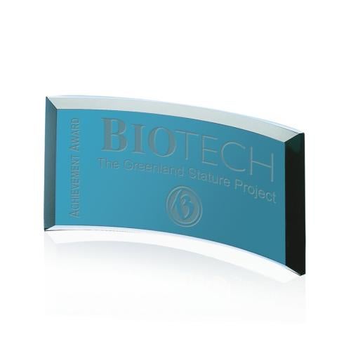 Awards and Plaques - Glass Trophies - Crescent Teal Crescent Glass Trophy