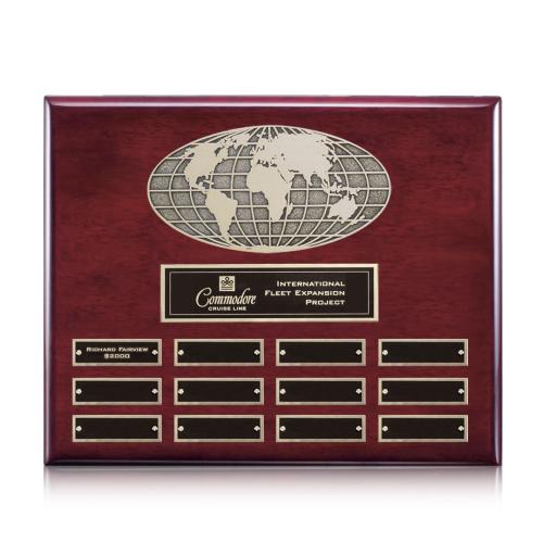 Awards and Plaques - Wall Plaque Awards - World (Horiz) Perpetual - Rosewood Finish