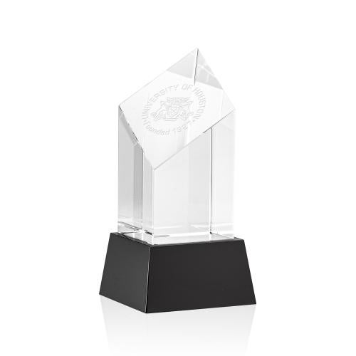 Awards and Plaques - Crystal Trophies - Knight on Base Black Towers Crystal Trophy