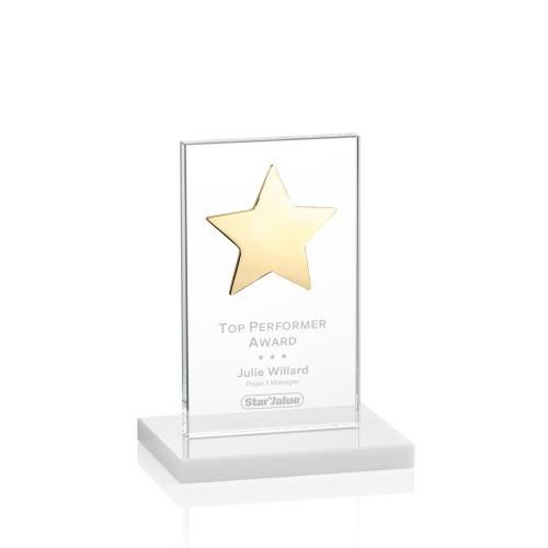 Awards and Plaques - Crystal Trophies - Zuniga Star White/Gold Rectangle Crystal Trophy