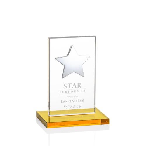 Awards and Plaques - Crystal Trophies - Zuniga Star Amber/Silver Rectangle Crystal Trophy