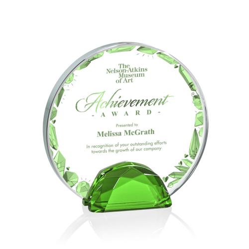 Awards and Plaques - Diamond Trophies - Duffy Full Color Green Circle Crystal Trophy