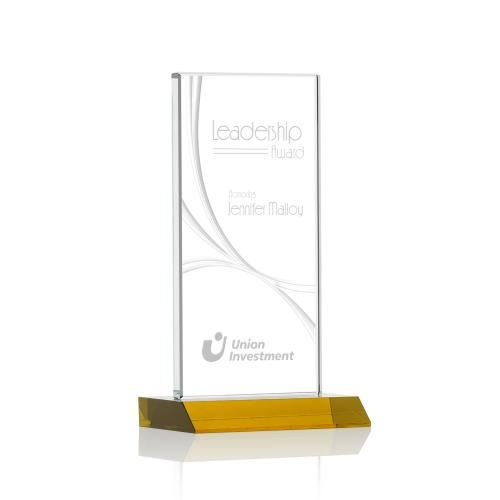 Awards and Plaques - Crystal Trophies - Rodrigues Liquid&trade; Amber Rectangle Crystal Trophy