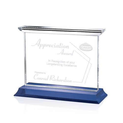 Awards and Plaques - Crystal Trophies - Isaac Blue (Horizontal) Rectangle Crystal Trophy