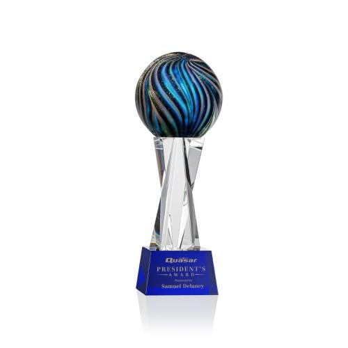 Awards and Plaques - Glass Trophies - Art Glass Trophies - McCray Globe on Saldana Crystal Base Glass Trophy