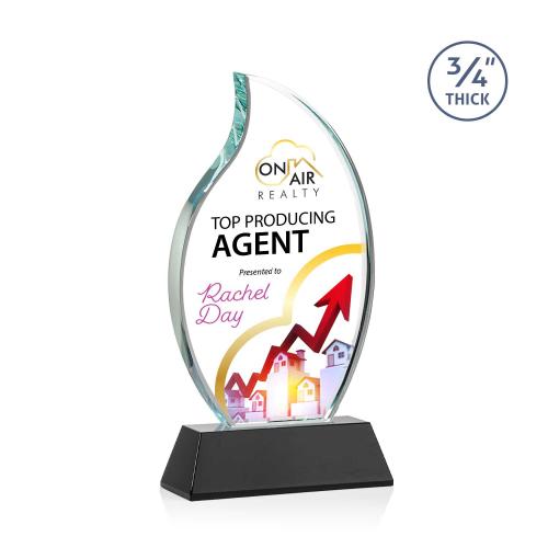 Awards and Plaques - Crystal Trophies - Summers Full Color on Helton Base Black Flame Crystal Trophy