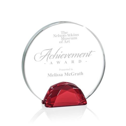 Awards and Plaques - Crystal Trophies - Duffy Red Circle Crystal Trophy