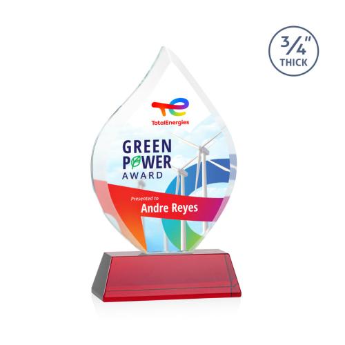 Awards and Plaques - Crystal Trophies - Cavazos Full Color on Helton Red Flame Crystal Trophy