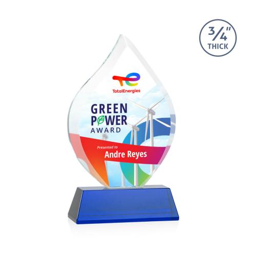 Awards and Plaques - Crystal Trophies - Cavazos Full Color on Helton Blue Flame Crystal Trophy