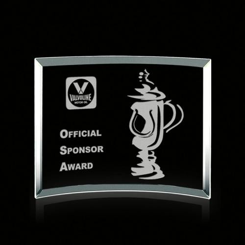 Awards and Plaques - Glass Trophies - Curved Bevel Jade Rectangle Glass Trophy
