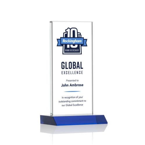 Awards and Plaques - Crystal Trophies - Stanley Full Color Blue Rectangle Crystal Trophy