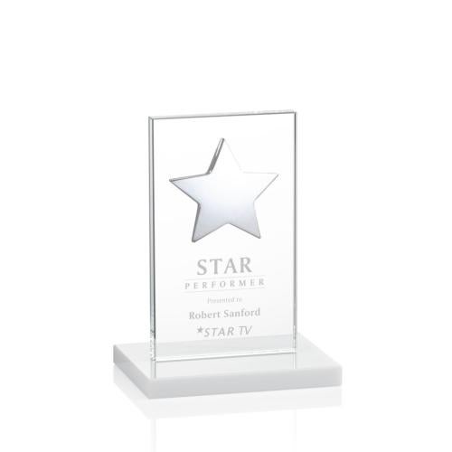 Awards and Plaques - Crystal Trophies - Zuniga Star White/Silver Rectangle Crystal Trophy