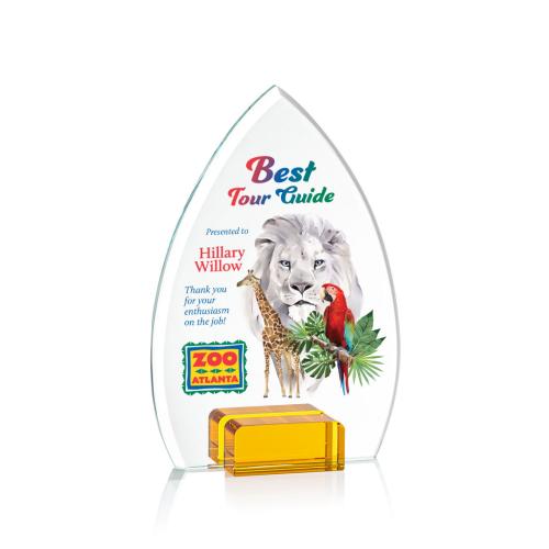 Awards and Plaques - Crystal Trophies - Porter Full Color Amber Peaks Crystal Trophy