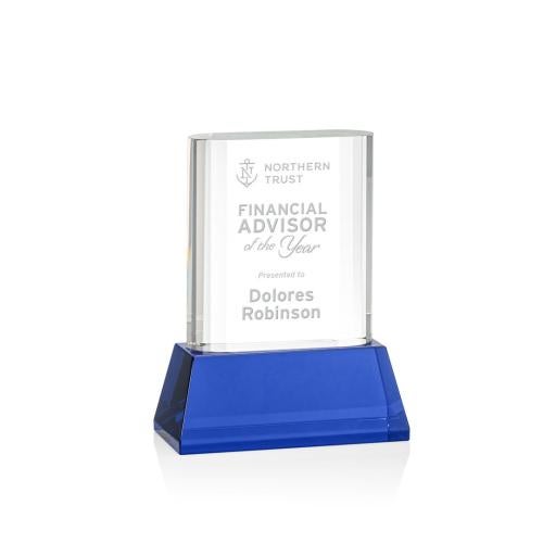 Awards and Plaques - Crystal Trophies - Downey on Base Blue Rectangle Crystal Trophy