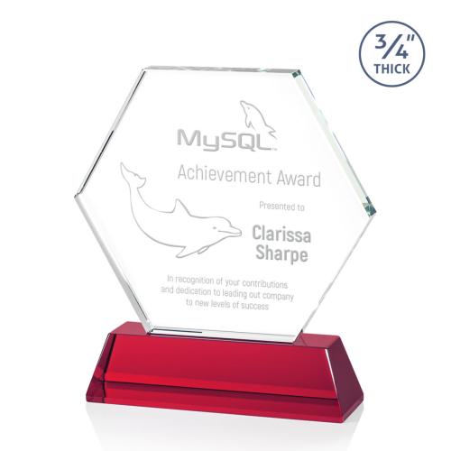 Awards and Plaques - Crystal Trophies - Colvin Red Polygon Crystal Trophy