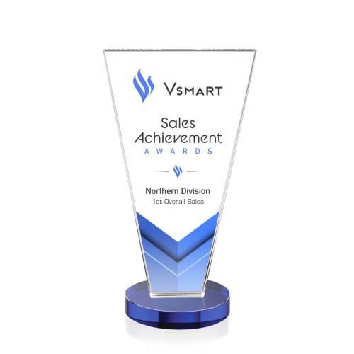 Awards and Plaques - Crystal Trophies - Reeves Full Color Blue Polygon Crystal Trophy