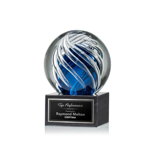 Awards and Plaques - Glass Trophies - Art Glass Trophies - Truong Globe on Square Marble Base Glass Trophy