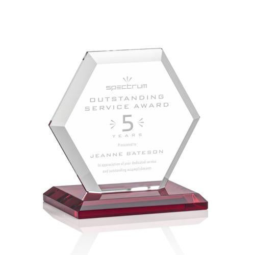 Awards and Plaques - Crystal Trophies - Santos Red Polygon Crystal Trophy